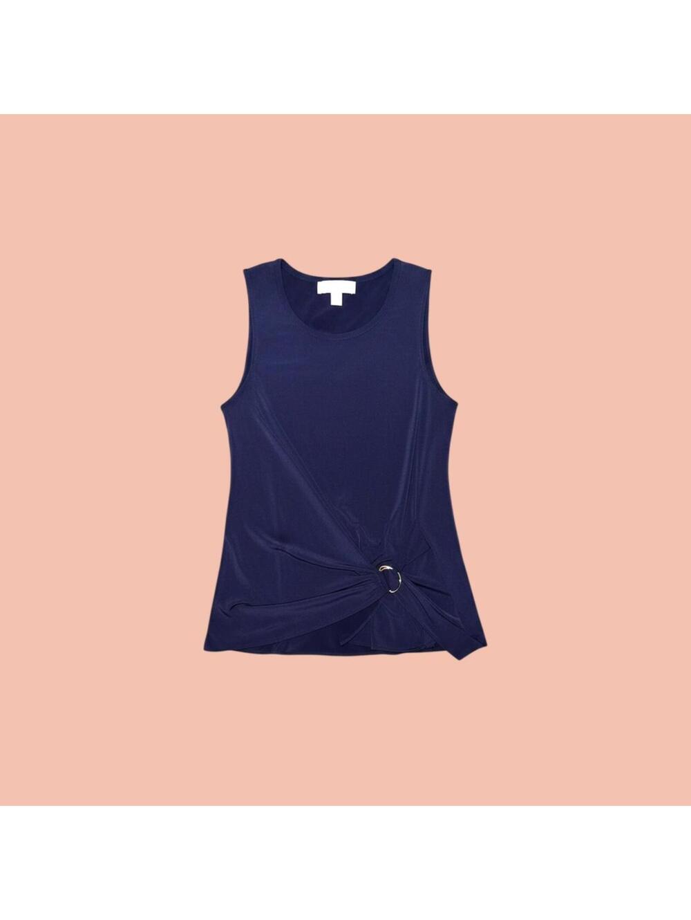 Michael Kors Navy Blue Sleeveless Top with Gold Side Knot Detail